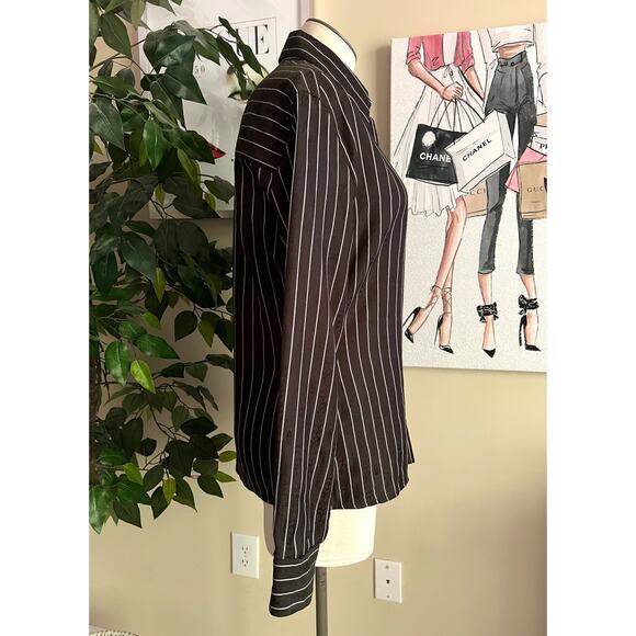 Versace Classic V2 Womens Vintage 90s Striped Logo Button Down Shirt - Picture 7 of 10